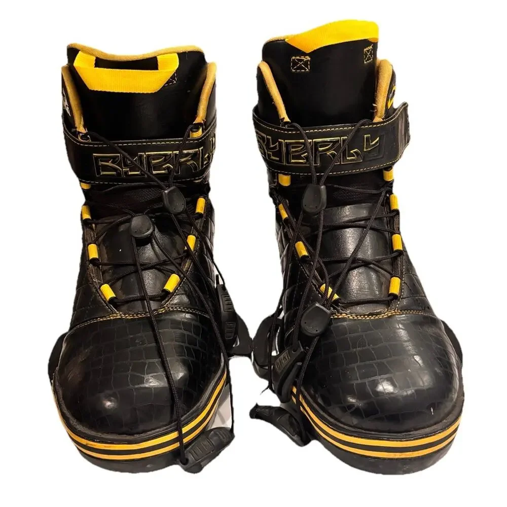 Vintage Byerly Wakeboard Bindings Boots Black Yellow BOA Dial Men’s Adult Pair